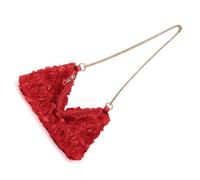 ERRORY Pochette da donna alla moda con raso rosa fiore paillettes sera borsa a tracolla con catena per feste di nozze Prom Night Clutch, Rosso, One Size