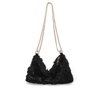 ERRORY Pochette da donna alla moda con raso rosa fiore paillettes sera borsa a tracolla con catena per feste di nozze Prom Night Clutch, Nero , One Size