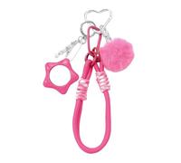 ERRORY Portachiavi a forma di palla di peluche con piccolo specchio per borse, zaini, regali, decorazione, fragola, stella, design morbido, charm per borsa alla moda, Rosso rosato