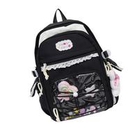 ERRORY Zaino con bordo in pizzo staccabile, incantevole gingilli resistenti all'acqua, tessuto di nylon imbottito sulla schiena, compatto, per trasportare lo zaino essenziale in pizzo trasparente con