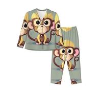 ERSDWRE Carino Scimmia Stampa Delle Donne Pigiama Set Button Down Pigiama Set Manica Lunga Pantaloni Pjs Set Per Le Donne, Nero , L