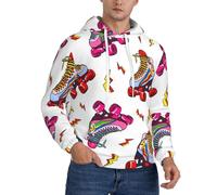 ERSDWRE Colorato Pattini A Rullo Stampa Accogliente Felpe Da Uomo Adulto Felpe Con Cappuccio In Pile Pullover Manica Lunga Felpa Con Tasche, Nero , 4XL