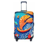 ERSDWRE Copertura elastica colorata per valigie con stampa di pesci marini tropicali, adatta per accessori da viaggio da 45-81 cm, Nero , S