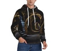 ERSDWRE Felpa con cappuccio in pile da uomo con stampa antica cripta accogliente pullover a maniche lunghe con tasche, Nero , S