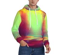 ERSDWRE Felpa con cappuccio in pile da uomo con stampa colorata da sogno, felpa a maniche lunghe con tasche, Nero , XL