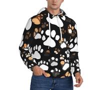 ERSDWRE Felpa con cappuccio in pile da uomo con stampa di impronte di cane con stampa accogliente pullover a maniche lunghe con tasche, Nero , XL