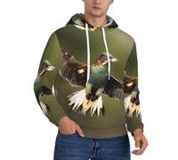 ERSDWRE Felpa con cappuccio in pile da uomo con stampa selvaggia di caccia e volo, felpa a maniche lunghe con tasche, Nero , 3XL