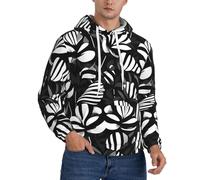 ERSDWRE Felpe con cappuccio in pile da uomo adulto con stampa a fiori a righe bianche nere pullover a maniche lunghe con tasche, Nero , 3XL