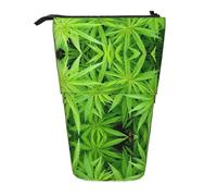 ERSDWRE Green Leaf1 - Astuccio telescopico per cancelleria, con cerniera, portapenne, supporto verticale