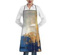 ERSDWRE Grembiuli da cucina con stampa bianca e blu oro con tasche unisex grembiule da cuoco cottura barbecue giardinaggio