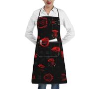 ERSDWRE Grembiuli da cucina con stampa di molte rose rosse con sfondo nero grembiule da cucina con tasche unisex grembiule da cuoco cottura barbecue giardinaggio