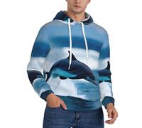 ERSDWRE Killer Whale Dolphin Sea 1 Stampa Accogliente Felpe con cappuccio in pile da uomo adulto Pullover Felpa a maniche lunghe con tasche, Nero , XXL