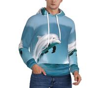 ERSDWRE Killer Whale Dolphin Sea Print Accogliente Felpe con cappuccio in pile da uomo adulto Pullover Felpa a maniche lunghe con tasche, Nero , S