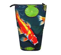 ERSDWRE Koi - Astuccio telescopico con motivo pesce e fiori di loto, astuccio per cancelleria Kawaii, con cerniera, portapenne