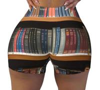 ERSDWRE Library Bookshelf 1 Stampa Atletico Biker Pantaloncini per le Donne Pantaloncini da allenamento Casual Running Gym Yoga Hot Pants, Nero , XL