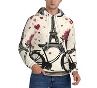 ERSDWRE Love Paris Torre Caffè Vino Profumo Bicicletta Cuore Stampa Accogliente Felpe per Uomo Adulto Felpe con Cappuccio Pullover Manica Lunga Felpa Con Tasche, Nero , XS
