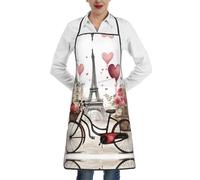 ERSDWRE Love Paris Tower Caffè Vino Profumo Bicicletta Cuore Stampa Grembiule da Cucina Grembiule con Tasche Grembiule da Chef Unisex Cottura Barbecue Giardinaggio