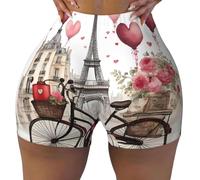 ERSDWRE Love Paris Tower Caffè Vino Profumo Bicicletta Stampa Cuore Atletico Biker Pantaloncini per le Donne Pantaloncini da Allenamento Casual Running Palestra Yoga Hot Pants, Nero , M