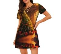ERSDWRE Merry Christmas Print Donne Camicie da Notte Sleepshirts Sleepwear Maniche Corte Camicia da Notte Camicia Da Notte Sleepdress, Nero , XL