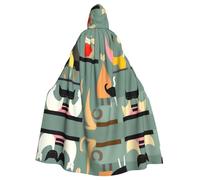 ERSDWRE Mid-Century Modern Art Cats Stampa Halloween Mantello Con Cappuccio Per Uomini Donne Con Cappuccio Mantello Veste Per Costumi Medievali Cosplay