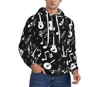 ERSDWRE Musica Simboli Amore Stampa Accogliente Felpe Adulto Uomini Felpe con Cappuccio In Pile Pullover Manica Lunga Felpa Con Tasche, Nero , M