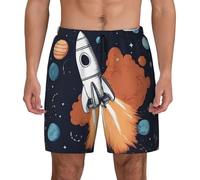 ERSDWRE Pantaloncini da spiaggia con stampa razzo nello spazio con tasche costume da bagno da uomo costume da bagno pantaloni costumi da bagno per surf nuoto, Nero , M