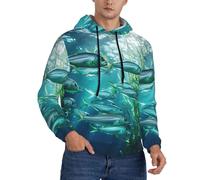 ERSDWRE Piccolo pesce che nuota nell'acqua stampa elegante pullover felpa con cappuccio con tasca da uomo ultima felpa con cappuccio a maniche lunghe per adulti, Nero , L