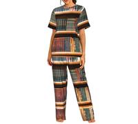 ERSDWRE Set pigiama da donna con stampa libreria biblioteca S-3xl | Pigiama Per Le Donne Girocollo Manica Corta Top E Pantaloni Lunghi Set Delle Signore Casual Pjs Loungewear Sleep Set Per Le