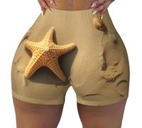 ERSDWRE Starfish On The Beach Stampa Atletico Biker Shorts per le donne Pantaloncini da allenamento Casual Corsa Palestra Yoga Hot Pants, Nero , L