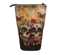ERSDWRE Sugar Skulls - Astuccio telescopico con farfalla, astuccio per cancelleria Kawaii, astuccio con cerniera, portapenne