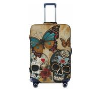 ERSDWRE Sugar Skulls - Copertura elastica per valigie, con stampa di farfalle, adatta per accessori da viaggio da 45,7 a 81,7 cm, Nero , L