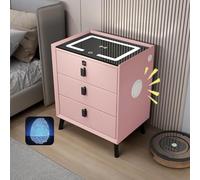 ERSINIAN Comodino con Altoparlante Bluetooth Intelligente, Ricarica Wireless, 2 Porte USB, luci LED, 3 cassetti - Mobile Audio Multifunzionale per Camera da Letto (Rosa)