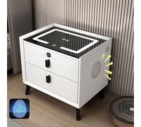 ERSINIAN Comodino Intelligente con Altoparlante Bluetooth, Stazione di Ricarica Wireless, 2 Porte USB, luci a LED, Mobile Audio Multifunzionale, Finitura Bianca, 2 cassetti per Camera da Letto