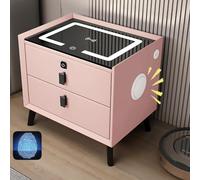 ERSINIAN Comodino Intelligente con Altoparlante Bluetooth, Stazione di Ricarica Wireless, 2 Porte USB, luci LED, Mobile Audio Multifunzionale Rosa con 2 cassetti
