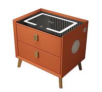 ERSINIAN Comodino Moderno Arancione+Oro con Stazione di Ricarica Wireless, luci a LED e Porta USB, Mobile Audio Multifunzionale, tavolino con 2 cassetti per Camera da Letto, dormitorio e Soggiorno