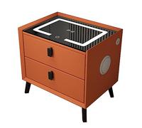 ERSINIAN Comodino Moderno con luci LED di Ricarica Wireless e Porta USB, tavolino Multifunzionale con 2 cassetti per Camera da Letto, dormitorio e Soggiorno, Combinazione di Colori Arancione e Nero