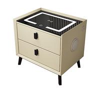 ERSINIAN Comodino Moderno con luci LED per Ricarica Wireless e Porta USB, tavolino con 2 cassetti per Camera da Letto, dormitorio e Soggiorno, Mobile Audio Multifunzionale (Beige+Nero)