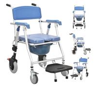 ERSINIAN Sedia da Doccia Girevole 4 in 1, Comoda Multifunzione Pieghevole con Ruote, Freni e braccioli per la Mobilità e la Sicurezza in Bagno