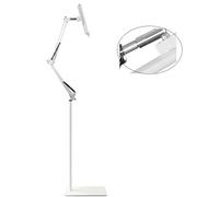 ERSINIAN Supporto per Tablet con Braccio Lungo, Supporto per Telefono Regolabile in Metallo, Supporto da Pavimento per Tablet, Supporto Pieghevole per Telefono con Rotazione a 360° Regolabile, Bianco