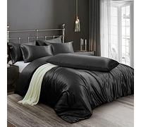 Ersmak Set copripiumino in raso, 6 pezzi, per letto matrimoniale/matrimoniale, lussuoso, setoso, con 1 copripiumino morbido, 4 federe queen size e 1 federa per il corpo, nero