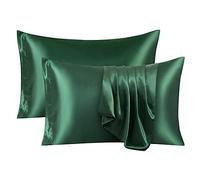 Ersmak Set di 2 federe in raso, ultra morbide e setose, per capelli e pelle, resistenti alle pieghe, con chiusura a busta (verde scuro)