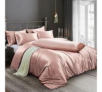 Ersmak Set di 6 copripiumino in raso per letto king size, di lusso, setoso, con 1 copripiumino morbido, 4 federe king size e 1 federa per corpo, champagne