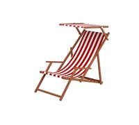 Erst-Holz Sedia a Sdraio a Righe Bianco-Rosso con braccioli in Faggio con Parasole 10-314S