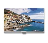 ERSTSNCK Cinque Terre Scenery Porta biglietti da visita in metallo personalizzato super leggero tasca porta biglietti da visita sottile porta biglietti da visita organizer con fibbia stile chiuso per