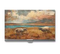 ERSTSNCK Grazing in The Fields Porta biglietti da visita in metallo personalizzato super leggero tasca porta biglietti da visita sottile organizer con fibbia stile chiuso per uomini donne