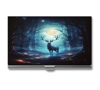 ERSTSNCK Moonlight Deer - Porta biglietti da visita in metallo, super leggero, tascabile, sottile, con fibbia, per uomini e donne