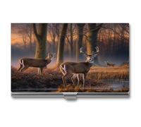 ERSTSNCK Natura Animale Selvatico Cervi Porta Biglietti da Visita in Metallo Personalizzato Super Leggero Tasca Porta Carte di Nome Sottile Titolari di Carte Organizzatore con Fibbia Stile Chiuso per