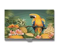 ERSTSNCK Porta biglietti da visita con pappagallo estivo ananas uccello in metallo personalizzato super leggero custodia per biglietti da visita sottile porta biglietti da visita organizer con fibbia