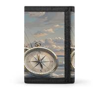 ERSTSNCK Portafoglio da viaggio con nave e bussola, elegante porta carte d'identità, sottile, pieghevole, per uomini e donne