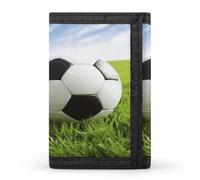 ERSTSNCK Portafoglio da viaggio con palla da calcio su erba elegante porta carte d'identità sottile di sicurezza tre volte borsa per uomini e donne